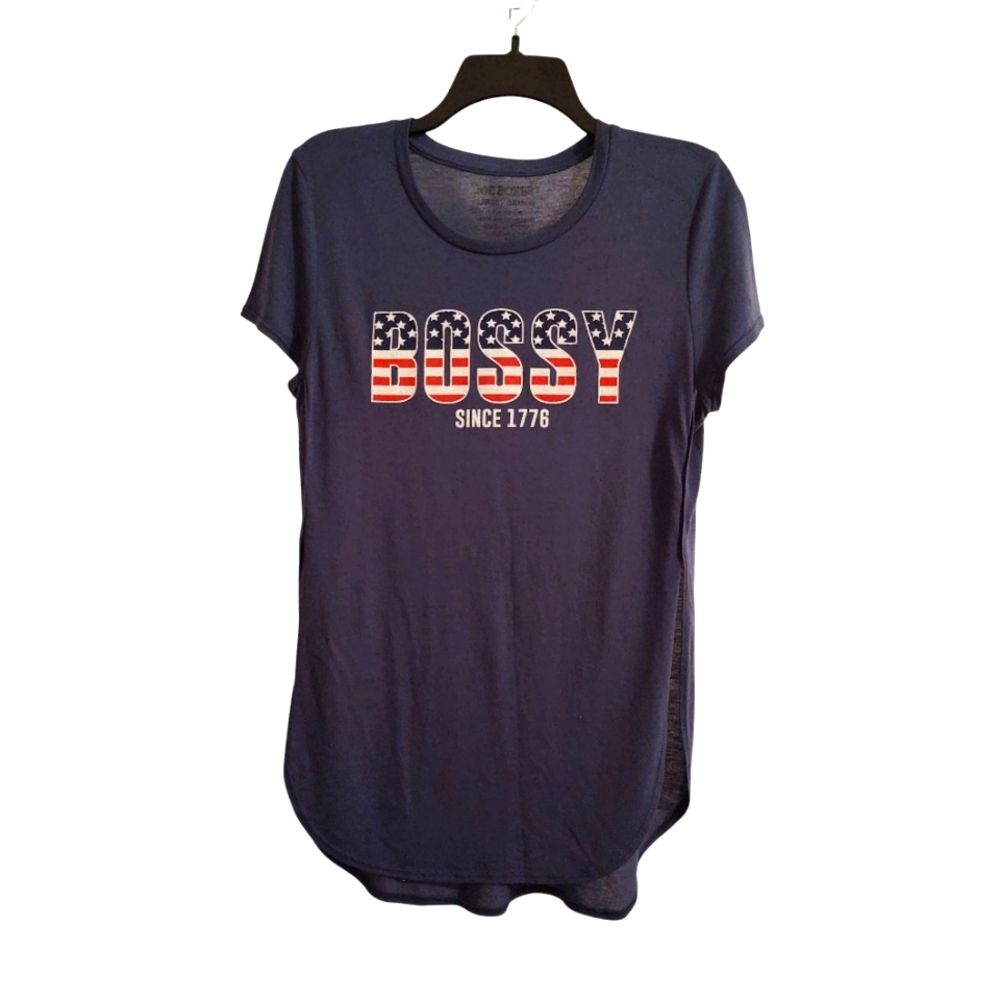 EUC Joe Boxer Women's Navy Graphic Tee W/ Side Slits Size L